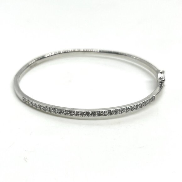 VINTAGE SUN 925 STERLING SILVER HINGED BANGLE BRACELET WOMENS DIAMOND ACCENTS - Picture 1 of 13